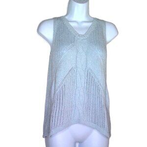 CAbi Light Blue Knit Top Sleeveless V-Neck Stretch Silk Linen & Cotton EUC Sz M